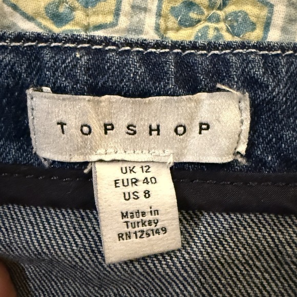 TOPSHOP MOTO Zip Front Denim Dress in Indigo Size 8 Bodycon Mini V-Neck EUC - Picture 4 of 9